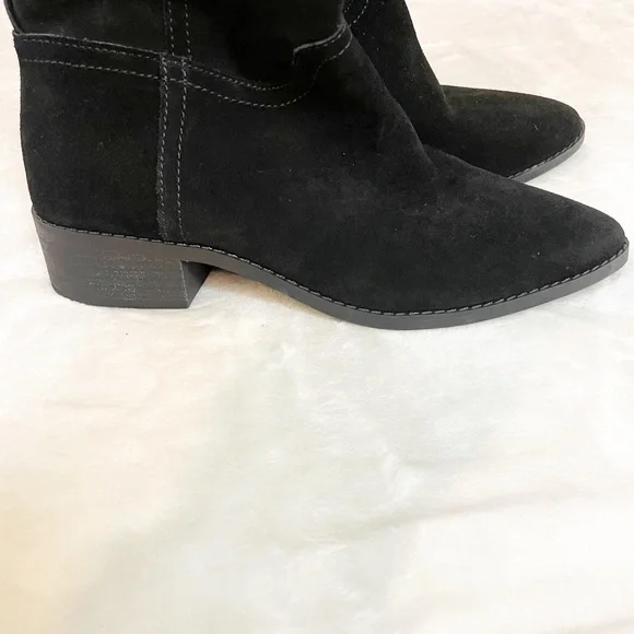 LUCKY BRAND Lefara Suede Black Slouch Ankle Bootie Boot 7 37.5 Western Leather - Picture 6 of 9